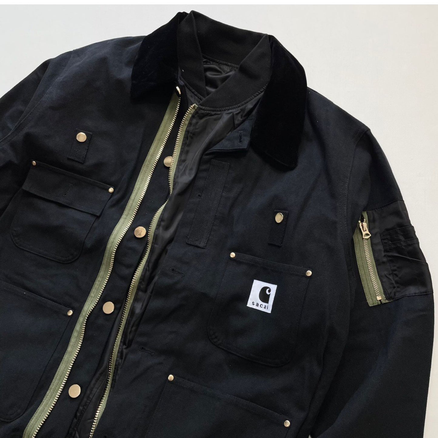 Self-made Detroit Double Collar Carhartt X Sacai Jacket Canvas Patchwork Workwear