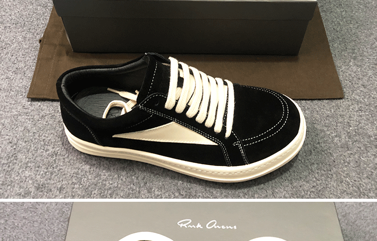 RO 22SS Correct Edition Leather Low-Top Shoes Dark Suede Black Rick Owens