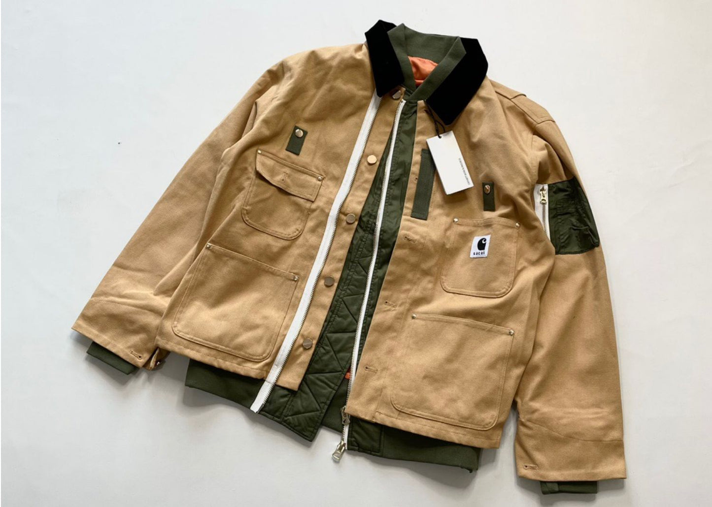 Self-made Detroit Double Collar Carhartt X Sacai Jacket Canvas Patchwork Workwear