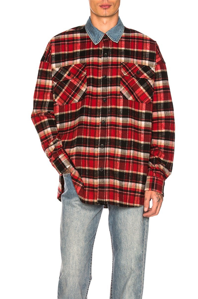 Self-made Fear of God FOG Fifth Season Red Checkered Shirt High Street Loose Fit