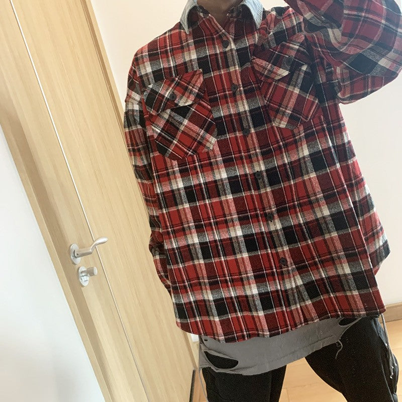 Self-made Fear of God FOG Fifth Season Red Checkered Shirt High Street Loose Fit