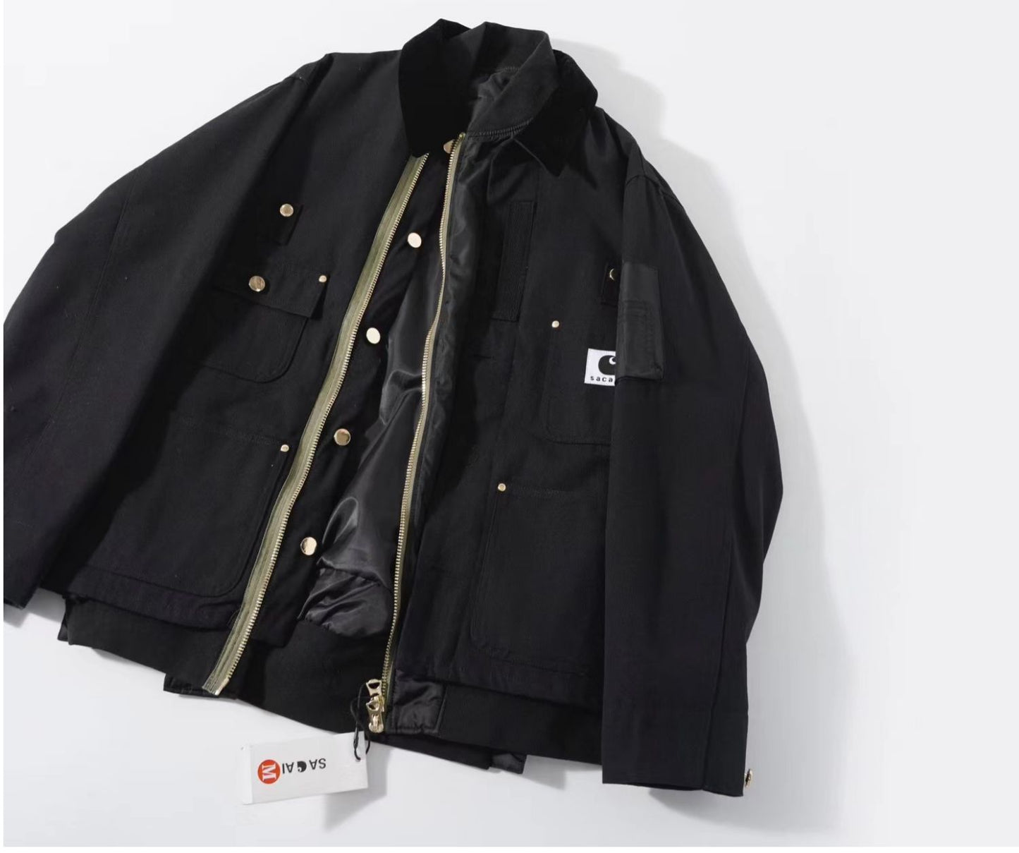 Self-made Detroit Double Collar Carhartt X Sacai Jacket Canvas Patchwork Workwear