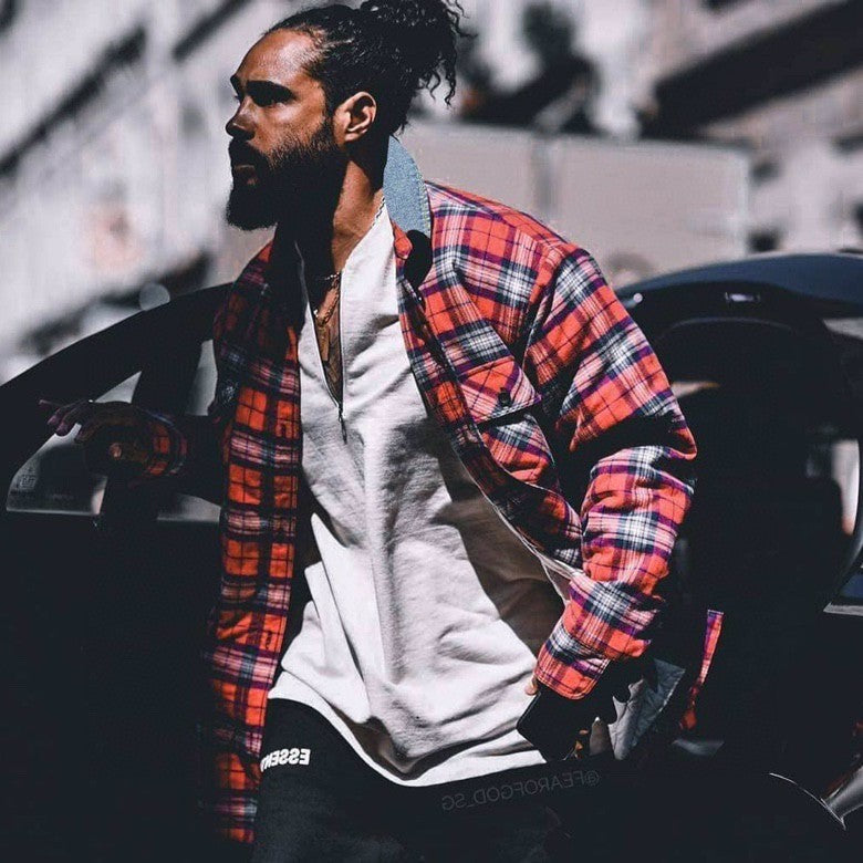 Self-made Fear of God FOG Fifth Season Red Checkered Shirt High Street Loose Fit