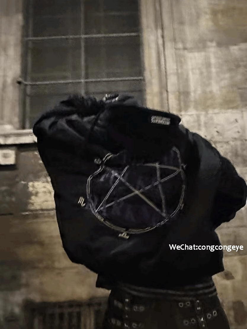 Self-Made VETEMENTS Embroidered Pentagram Magic Array Bomber Hooded Loose Jacket