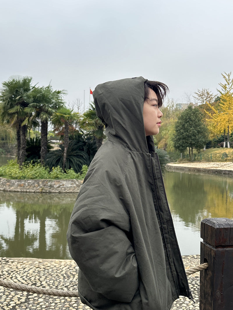 Self-made FOG Essentials Down Jacket Fear of God Zip-Up Hooded Puffer Coat