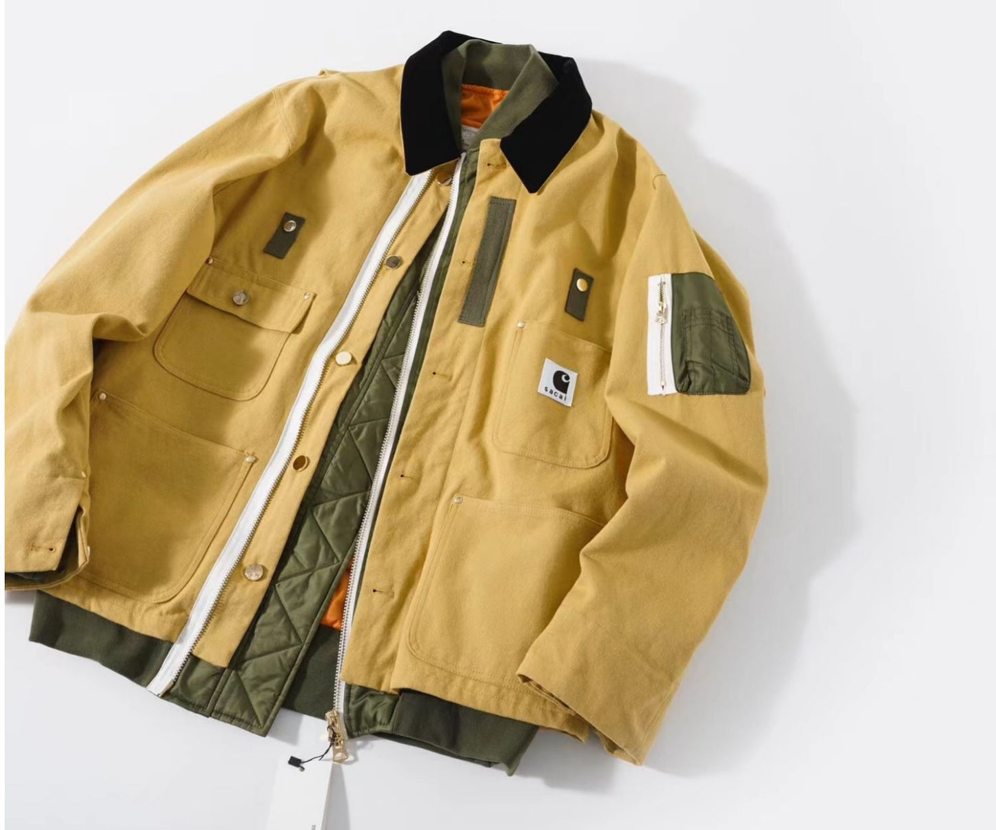 Self-made Detroit Double Collar Carhartt X Sacai Jacket Canvas Patchwork Workwear