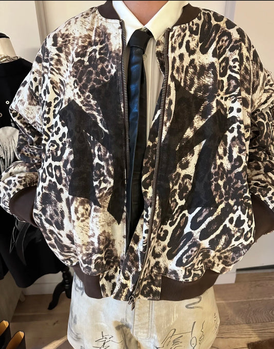 Mowalola x Ksubi Cheetah Print Bomber - Distressed Zip-Up Jacket Deconstructed Details