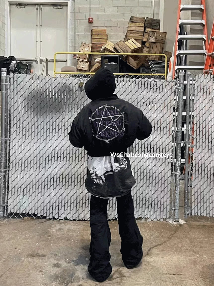 Self-Made VETEMENTS Embroidered Pentagram Magic Array Bomber Hooded Loose Jacket