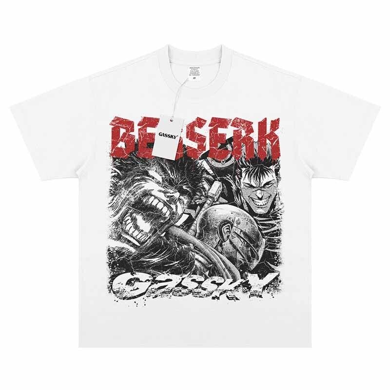 Gassky Berserk: Guts Warrior Vintage Anime Print Tee Retro Washed Short Sleeve