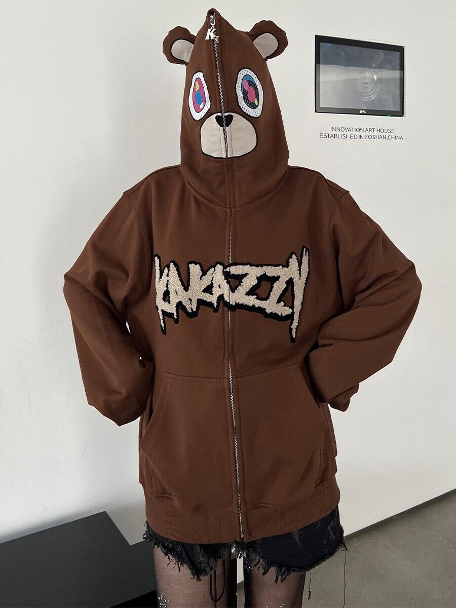 KAKAZZY Kanye Dropout Bear Hoodie – Street Vibes Unisex Zip-up Jacket Outerwear