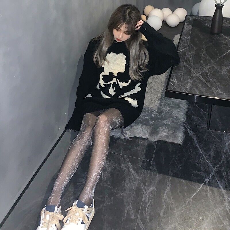 MMJ Heavyweight Skull Horsehair Cardigan Sweater High Street Loose Wool Knitted