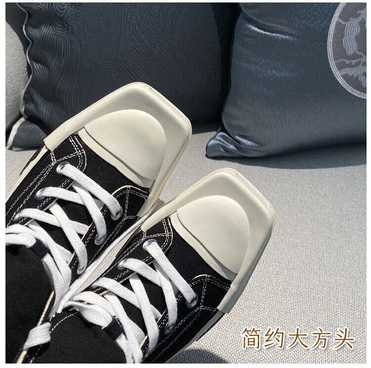 TETEVIP/R Round Square-Toe Casual Canvas Board Shoes Thick Sole Low-Cut Sneakers