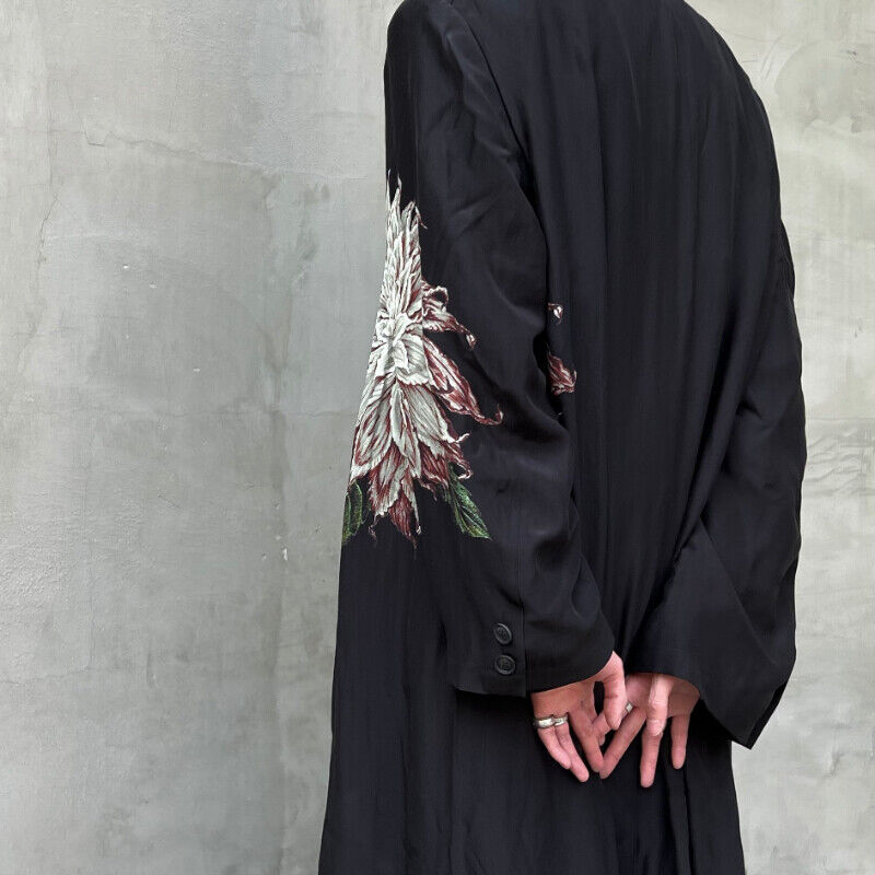 Yohji Yamamoto Dark Vibe White Flower Silk Printed Dahlia Thin Windbreaker Coats