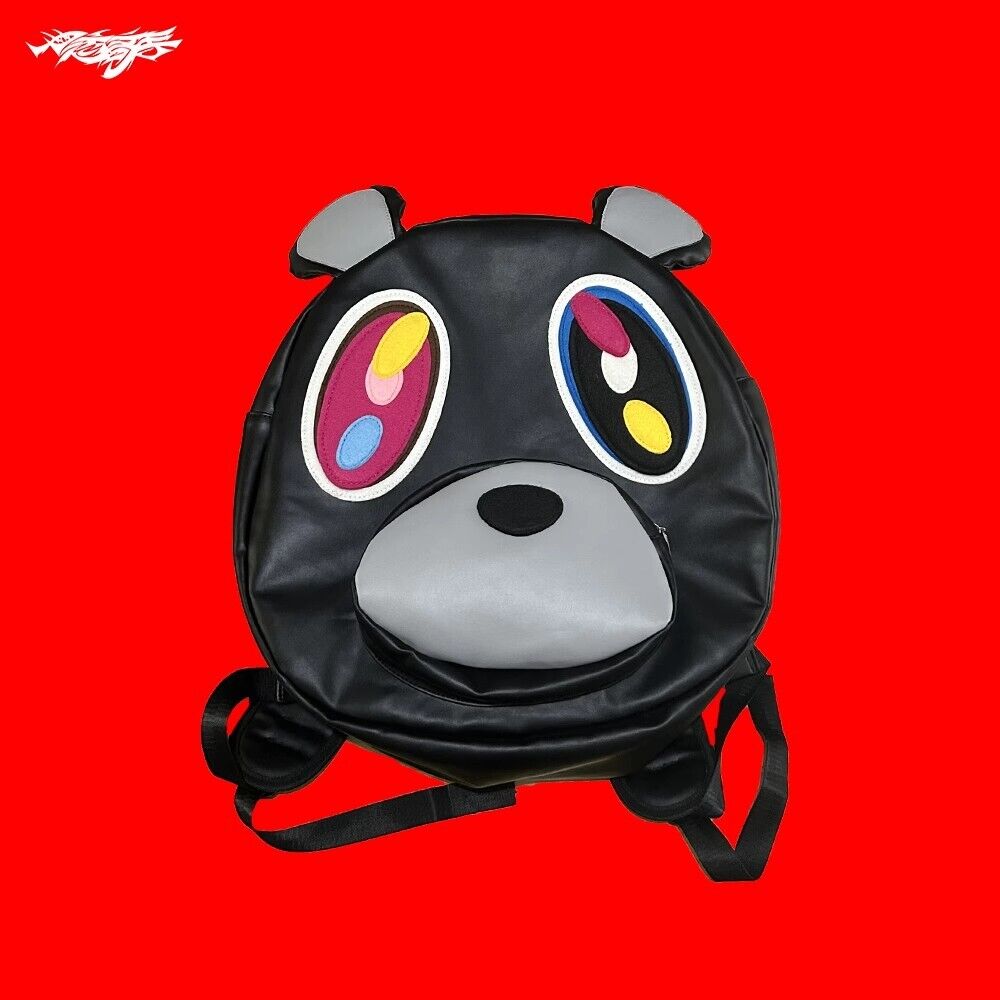 Online Love Master Original Self-Made Dropout Bear Black PU Leather Backpack