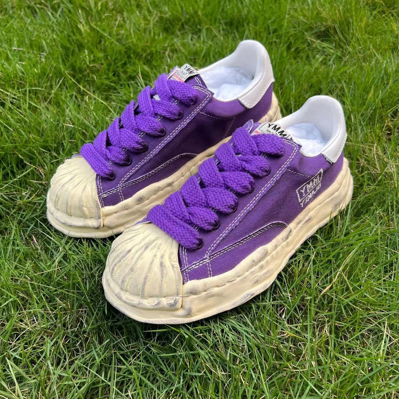 MMY Seashell-Toe Shoes Thick-Soled Unisex Dissolvable Sneakers/Distressed Canvas