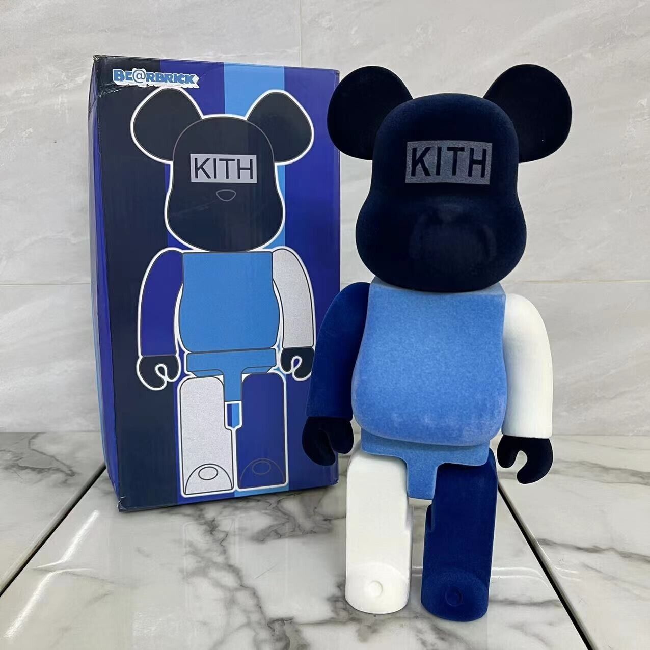 Bearbrick 400% Violent Bear x Kith: Velvet-Coated Building Block Bear Figurine