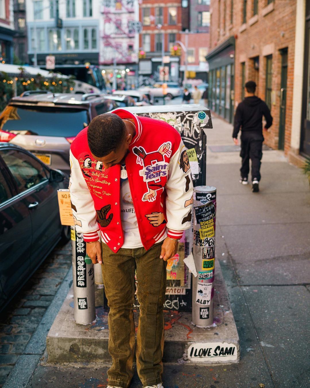 Self-made Saint Michael Casual Couple's Baseball Jacket Red Embroidered Patch