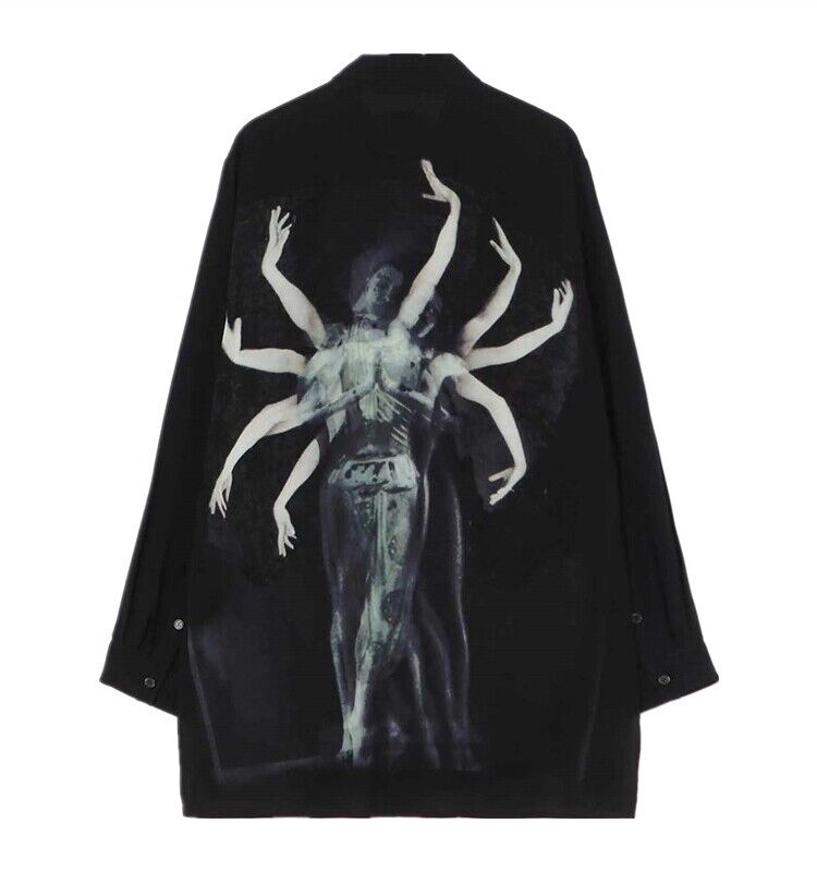 Yohji Yamamoto Vibe 23ss Asura Unisex Overlape Print Top  Black Long Loose Shirt