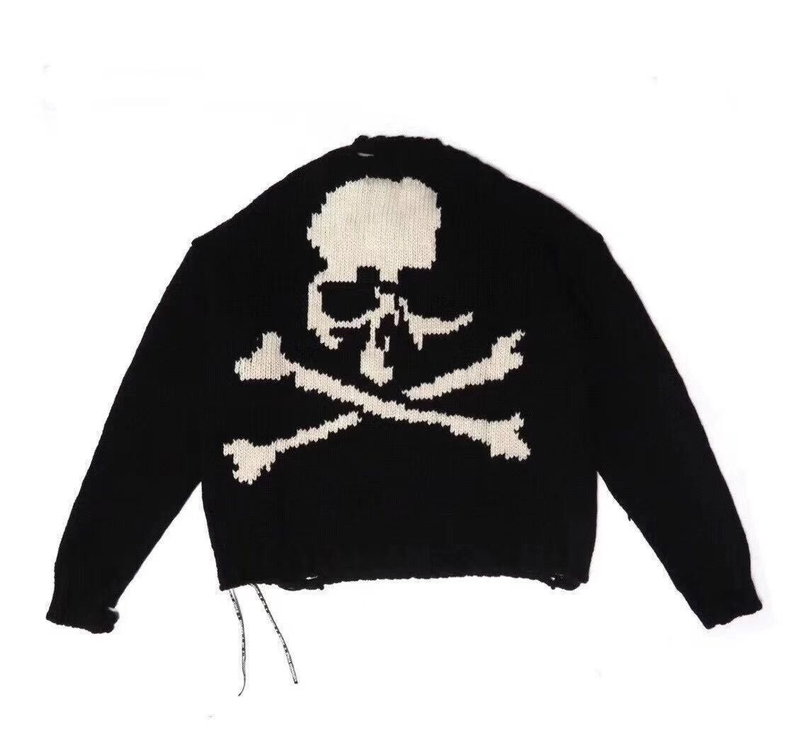 MMJ Heavyweight Skull Horsehair Cardigan Sweater High Street Loose Wool Knitted