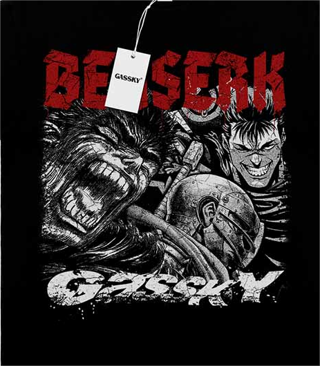 Gassky Berserk: Guts Warrior Vintage Anime Print Tee Retro Washed Short Sleeve