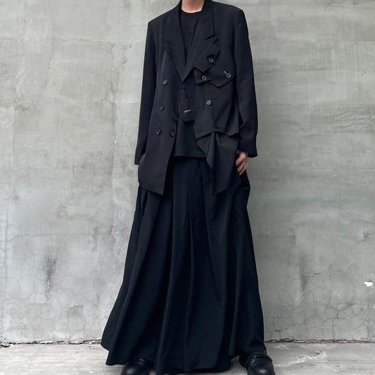 YohjiYamamo Tri-Acetate Hakama Flowing Silhouette Sculpted Wide-Leg Casual Pants