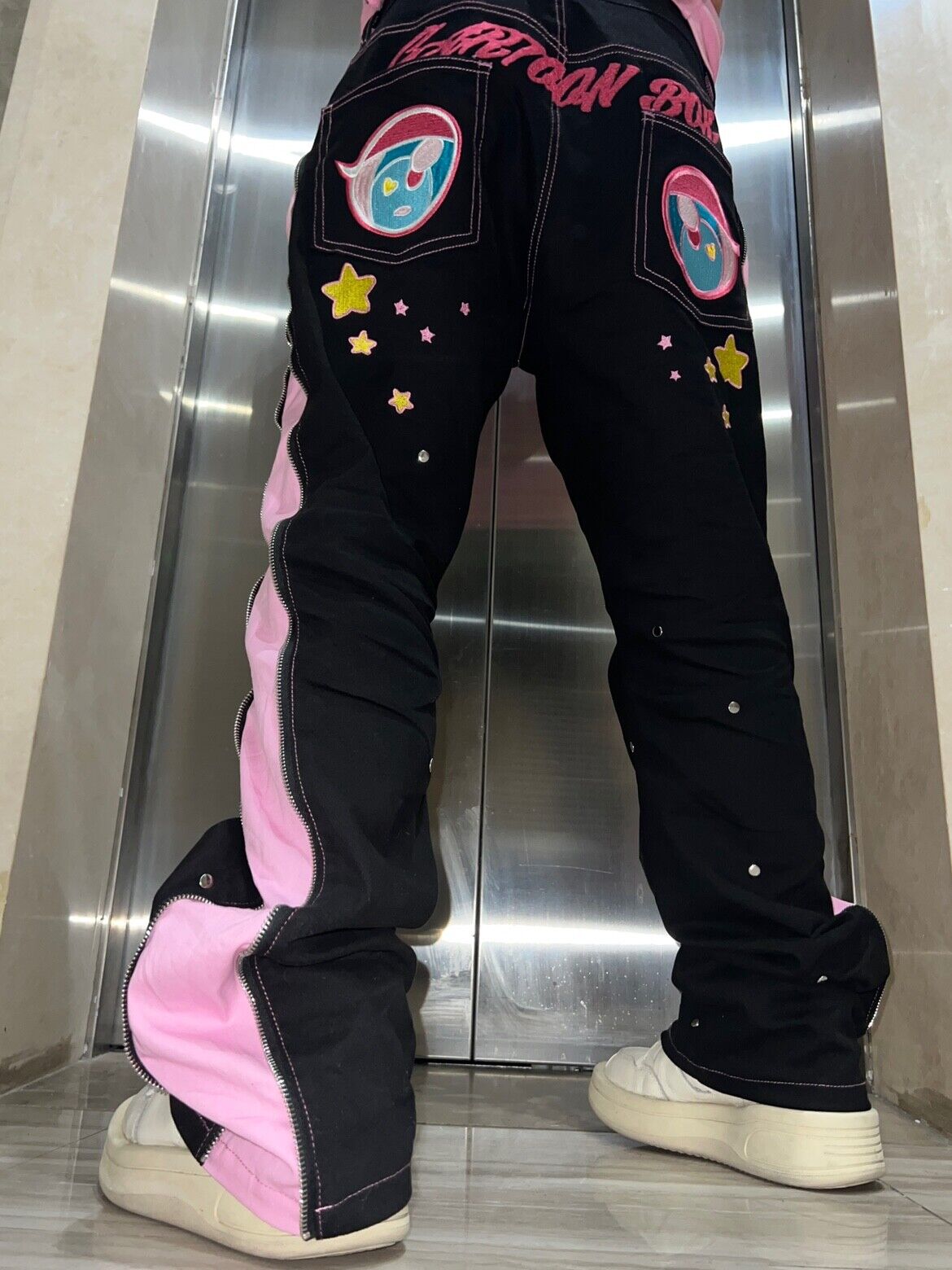 Cartoonbox Original Heterochromia Pink Bear Low-Waist Straight Zipper Pants