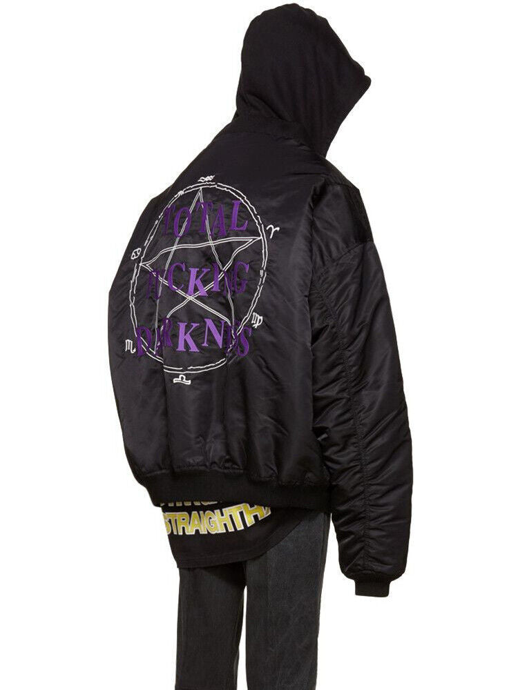 Self-Made VETEMENTS Embroidered Pentagram Magic Array Bomber Hooded Loose Jacket