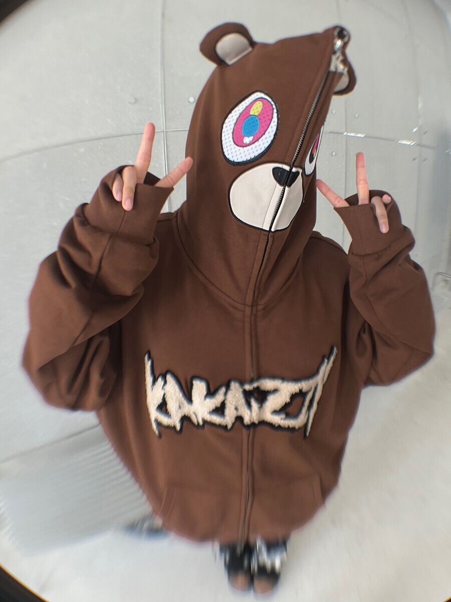 KAKAZZY Kanye Dropout Bear Hoodie – Street Vibes Unisex Zip-up Jacket Outerwear