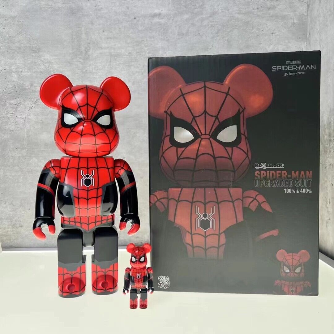 Bearbrick 400%+100% Iron Man X Spider-Man Building Block Violent Bear Figurine