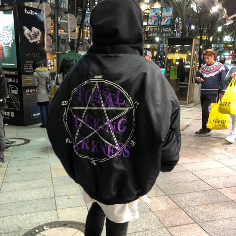 Self-Made VETEMENTS Embroidered Pentagram Magic Array Bomber Hooded Loose Jacket