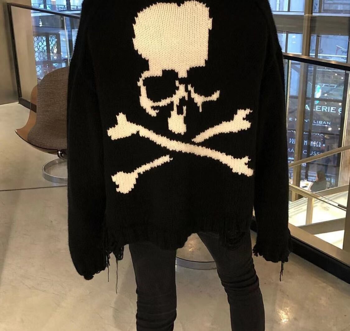 MMJ Heavyweight Skull Horsehair Cardigan Sweater High Street Loose Wool Knitted