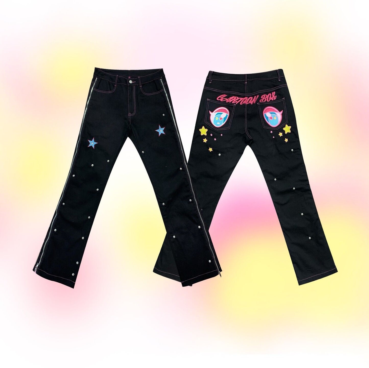 Cartoonbox Original Heterochromia Pink Bear Low-Waist Straight Zipper Pants