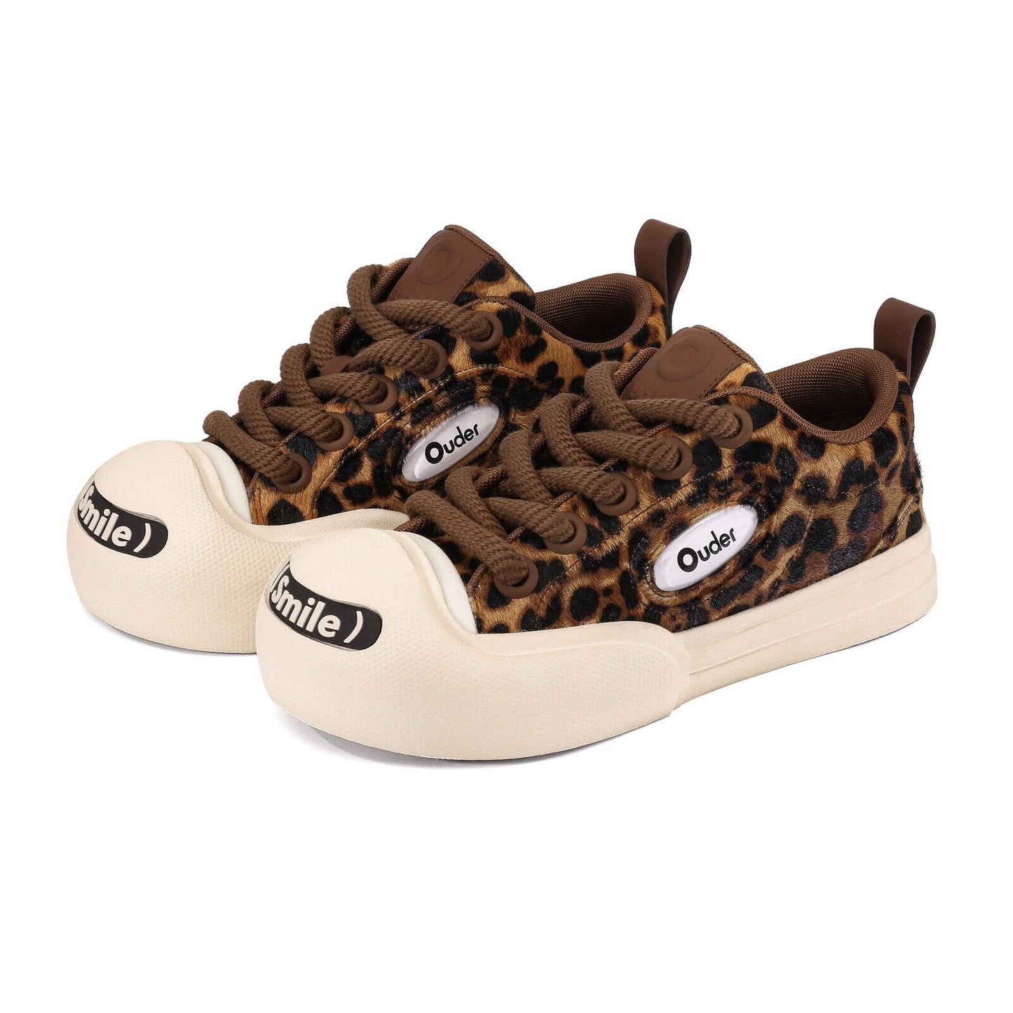 "Ouder 'Smiler' New Heighten Thick-Sole Cute Leopard Print Big Head Board Shoes