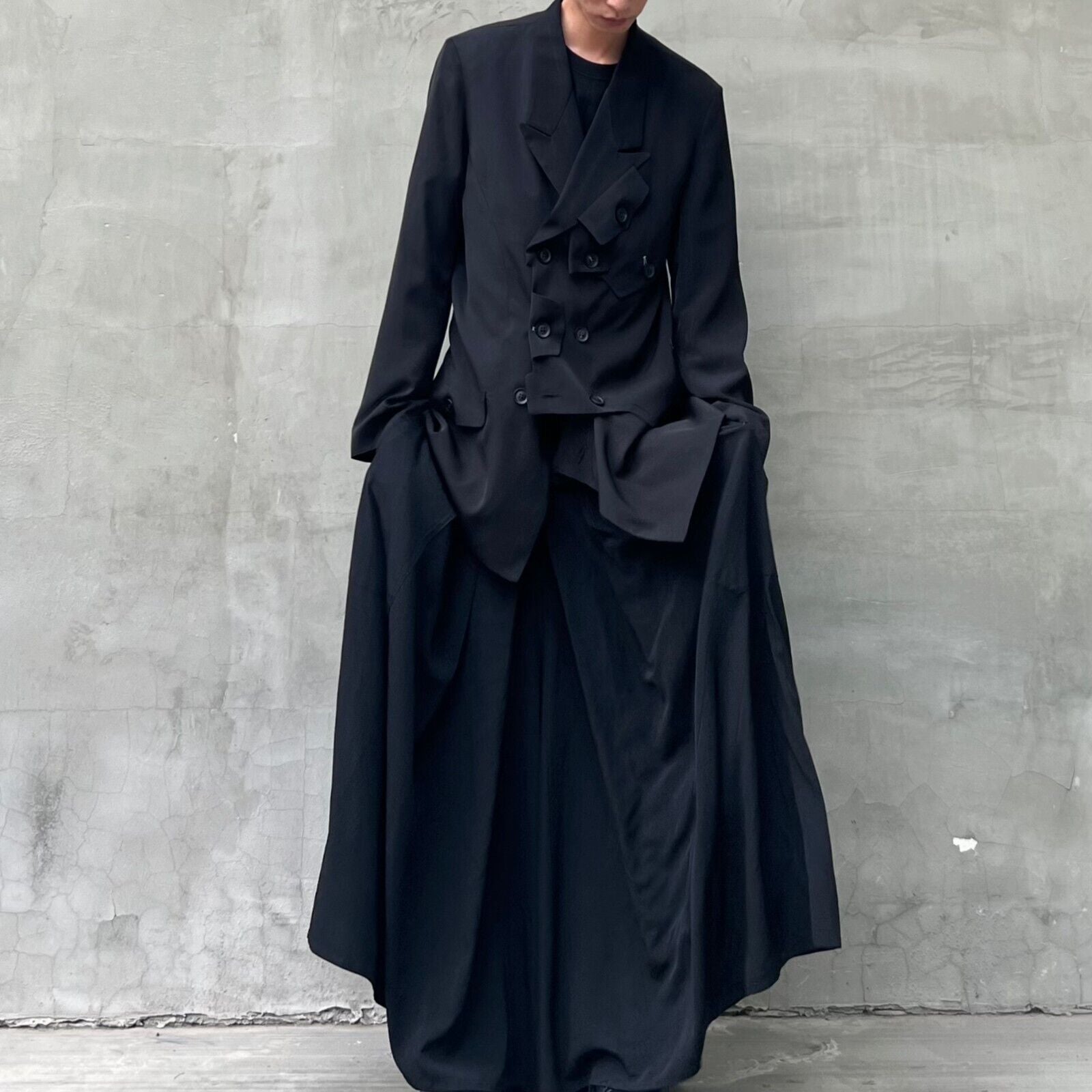 YohjiYamamo Tri-Acetate Hakama Flowing Silhouette Sculpted Wide-Leg Casual Pants