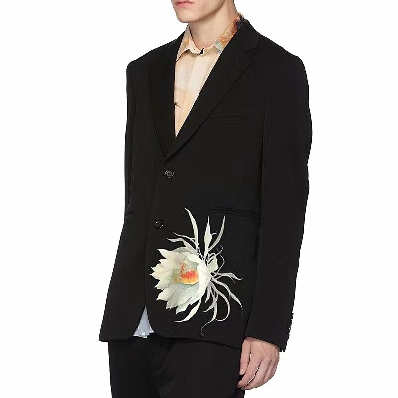 Yohji Yamamoto Style Dark Moonlight Beauty Night-blooming Cereus Printed Jacket