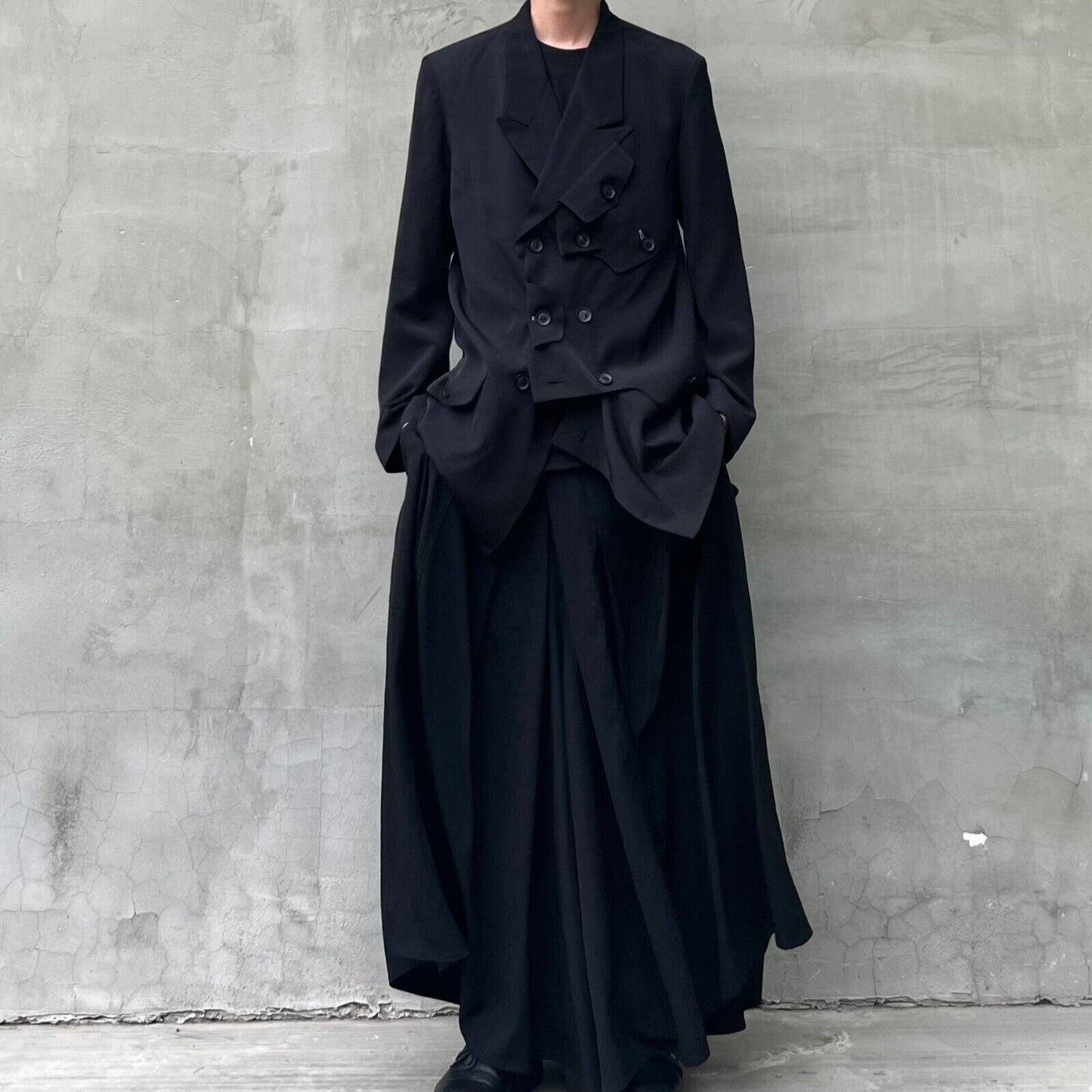 YohjiYamamo Tri-Acetate Hakama Flowing Silhouette Sculpted Wide-Leg Casual Pants