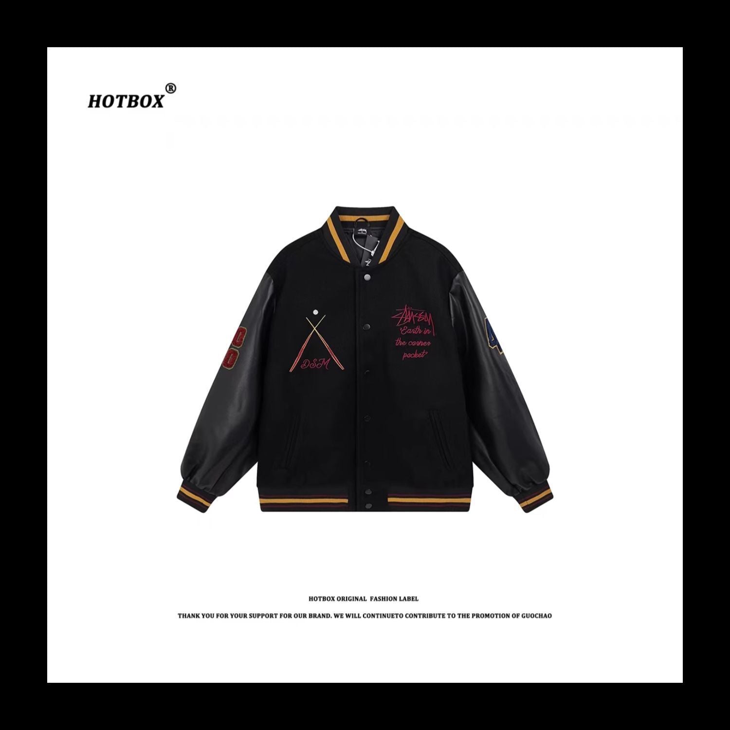 HOTBOX Black Eight Jacket Stussy VIBE 40th Anniversary Limited Edition Baseball