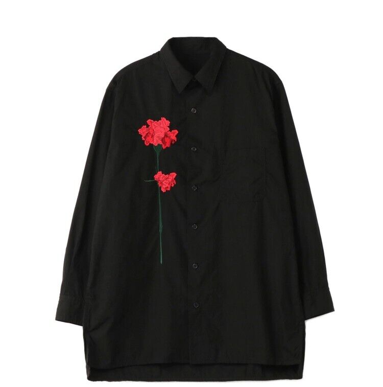 Yohji Yamamoto Style Carnation Embroidered Long Sleeve Loose Casual Shirt Unisex