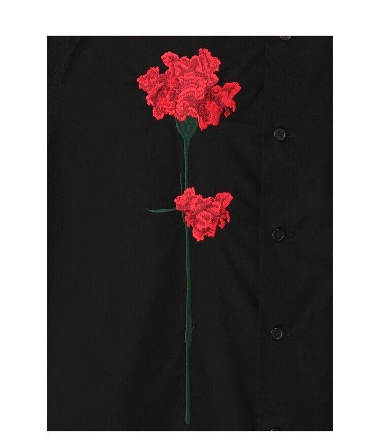 Yohji Yamamoto Style Carnation Embroidered Long Sleeve Loose Casual Shirt Unisex