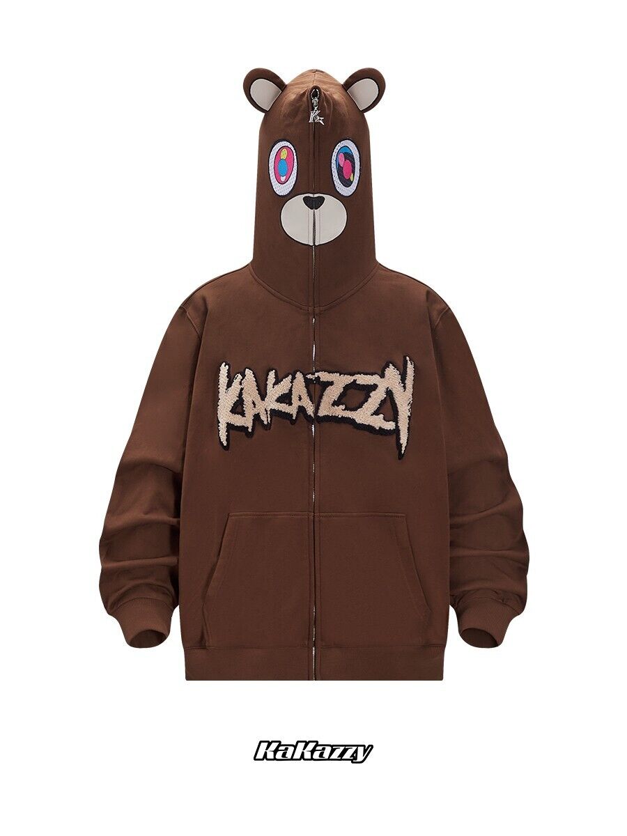 KAKAZZY Kanye Dropout Bear Hoodie – Street Vibes Unisex Zip-up Jacket Outerwear