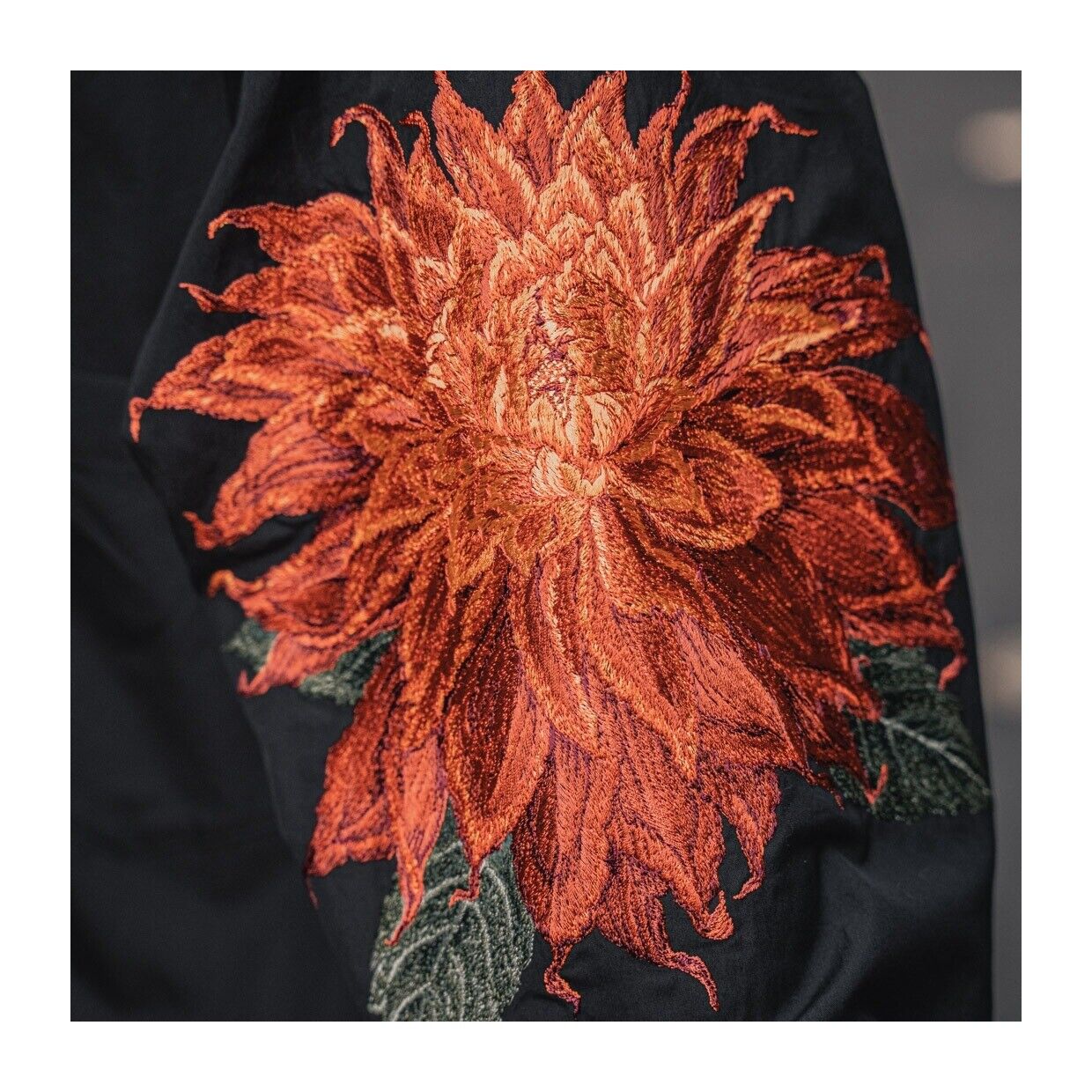 Yohji Yamamoto Red Dahlia Shirt Floral Embroidery, Loose Fit Long Sleeve Shirt