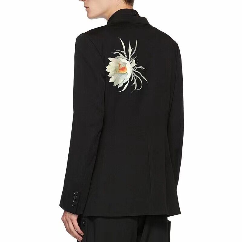 Yohji Yamamoto Style Dark Moonlight Beauty Night-blooming Cereus Printed Jacket