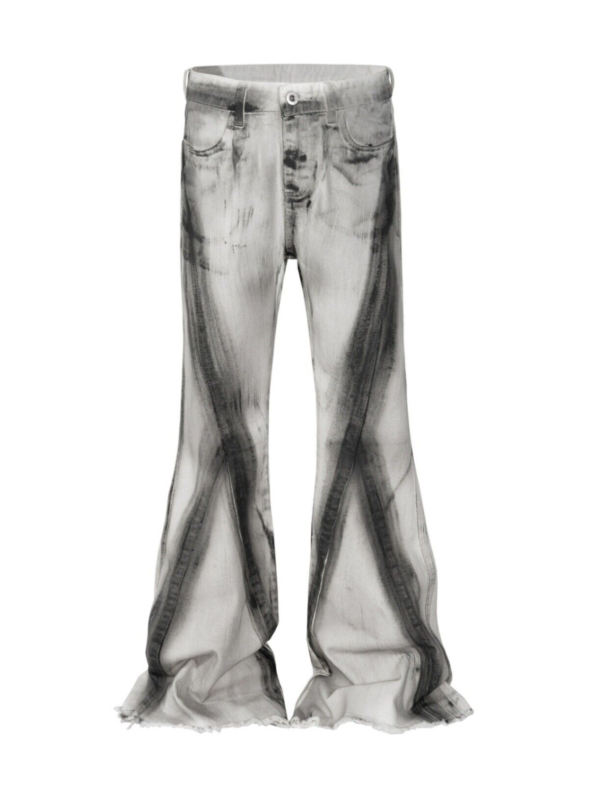 High Street RO Style Dirty Color Gradient Flare Jeans Distressed Retro Trousers