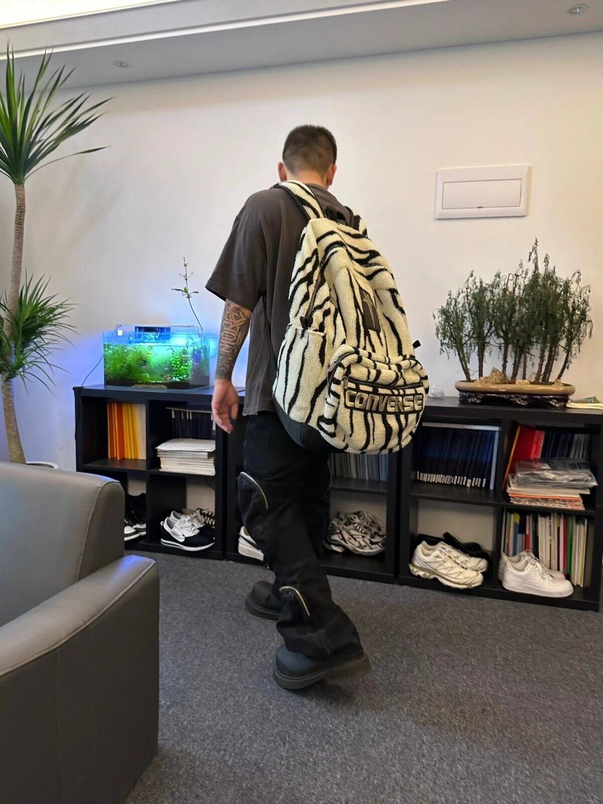 Self-Made Rick Owens Collaboration Zebra Stripe Large Street Plush Backpack