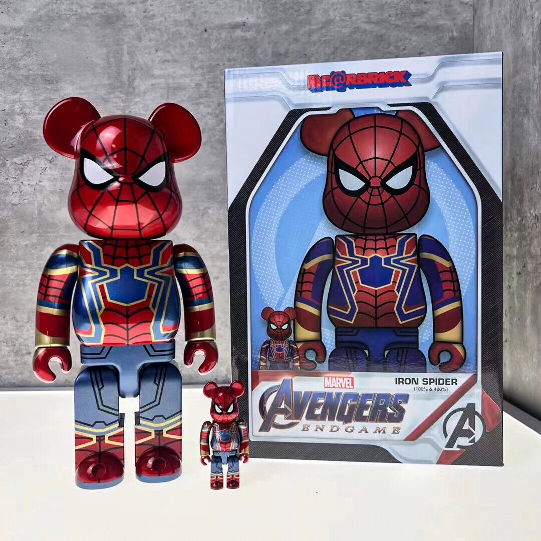 Bearbrick 400%+100% Iron Man X Spider-Man Building Block Violent Bear Figurine