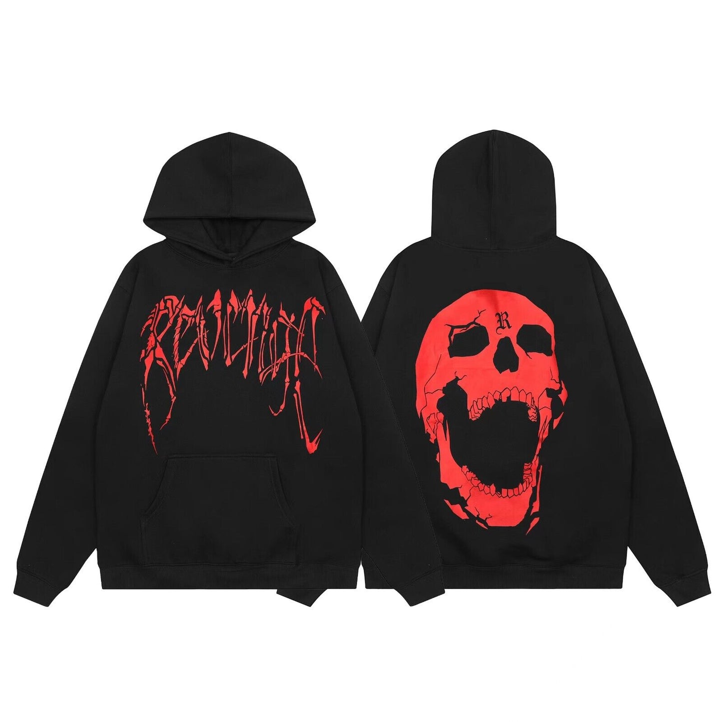 Revenge Embroidered XXX Dragon Bone Halloween Smoky Graffiti High-Street Hoodie