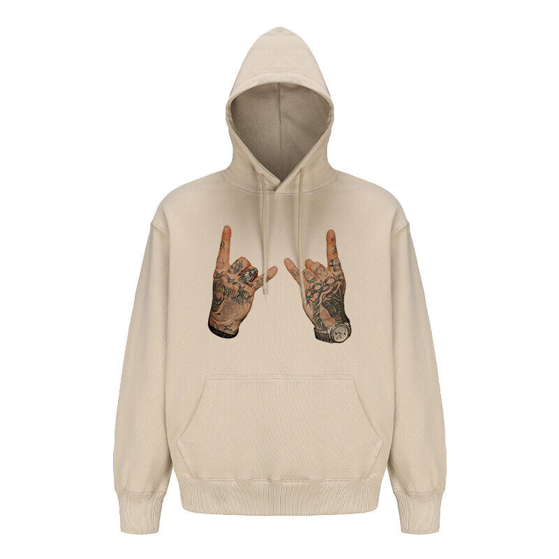 Rock Plan Cotton Hoodie Friendly Gesture Print, Featuring Middle Finger Graphic