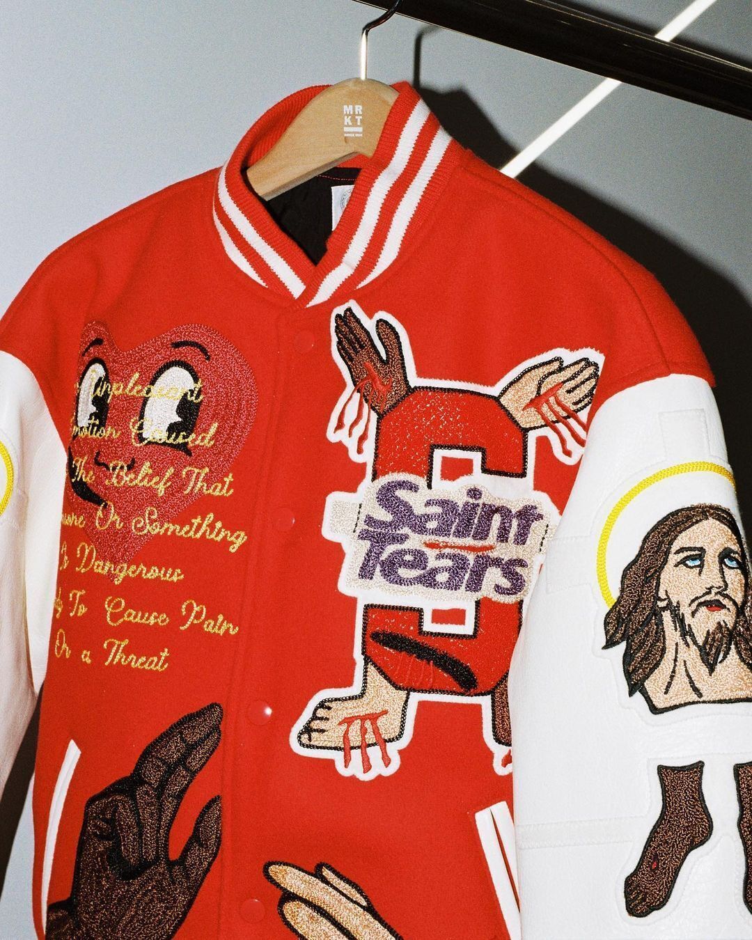 Self-made Saint Michael Casual Couple's Baseball Jacket Red Embroidered Patch