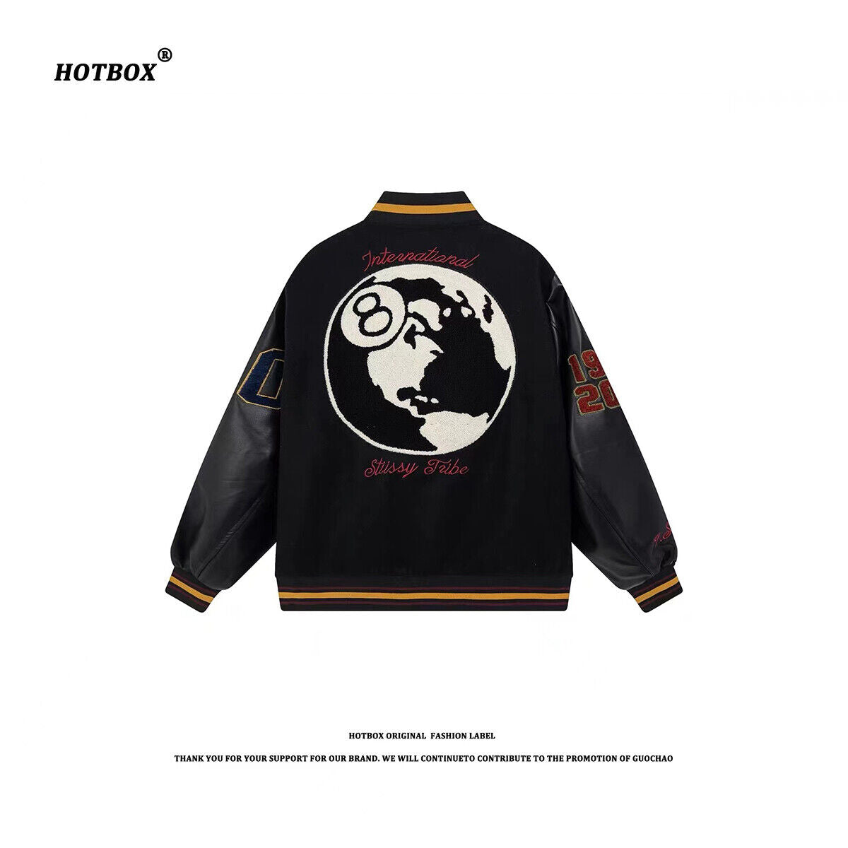 HOTBOX Black Eight Jacket Stussy VIBE 40th Anniversary Limited Edition Baseball