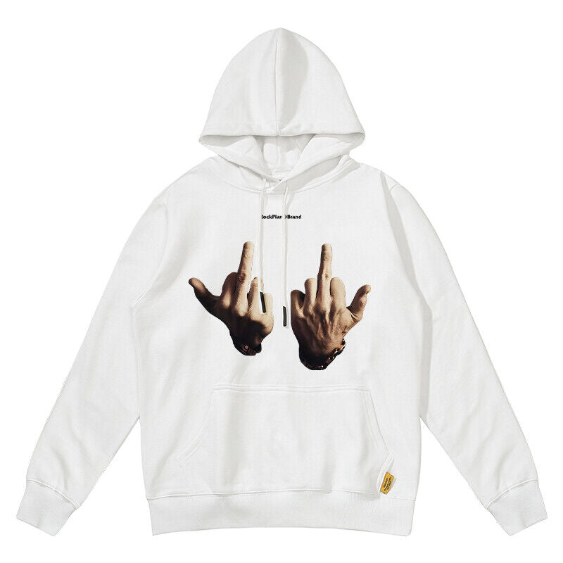 Rock Plan Cotton Hoodie Friendly Gesture Print, Featuring Middle Finger Graphic